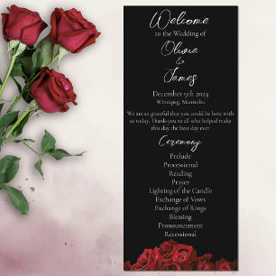 Red Roses White Black Elegance Timeless Wedding Programme
