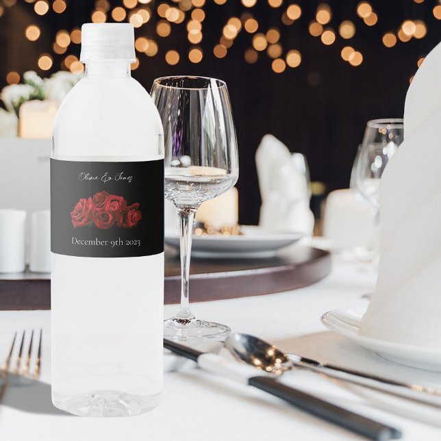 Red Roses White Black Water Bottle Label (Creator Uploaded)