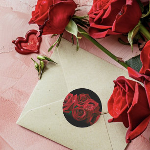 Red Roses White Black Wedding Classic Round Sticker