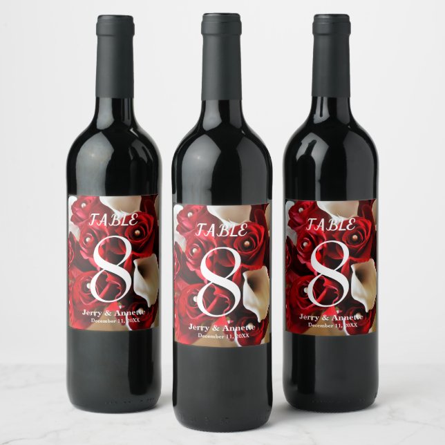 Red Roses White Calla Lily Floral Flowers Custom Wine Label (Bottles)