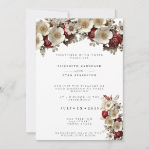 Red Roses White Dogwood Flowers, Elegant Wedding Invitation