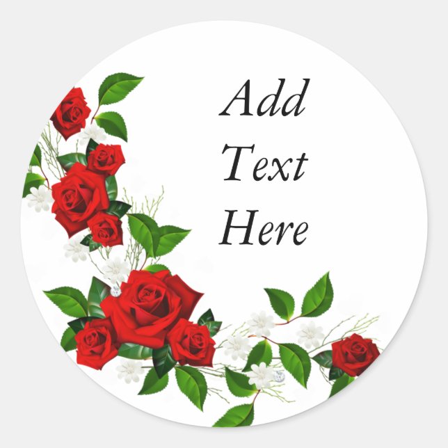 Red Roses white flowers customise Classic Round Sticker (Front)