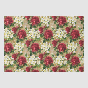 Red Roses White Lilies Vintage Christmas Flowers Tissue Paper