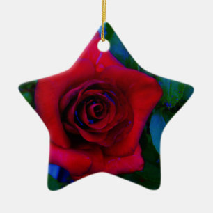 Red Roses with blue tones Ceramic Tree Decoration