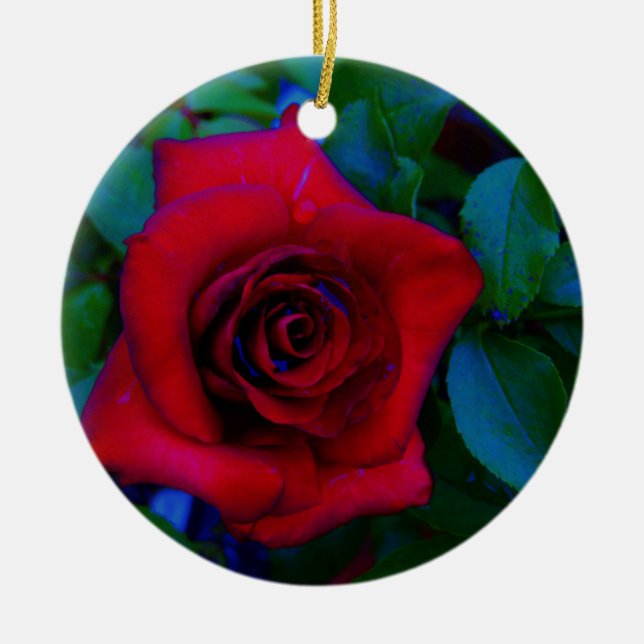 Red Roses with blue tones Ceramic Tree Decoration (Front)