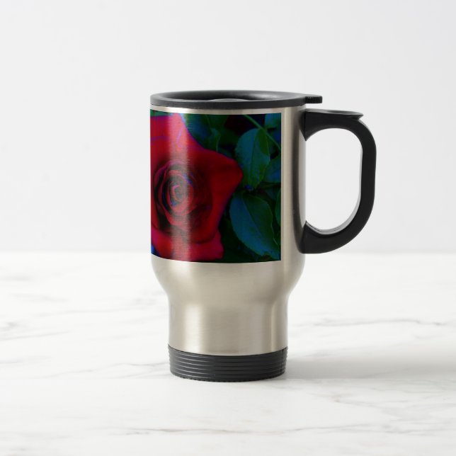 Red Roses with blue tones Travel Mug (Right)
