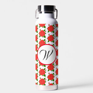 Red Roses With Buds Monogram Thor Insulated Water Bottle