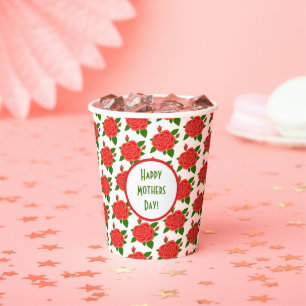 Red Roses with Buds Paper Cups