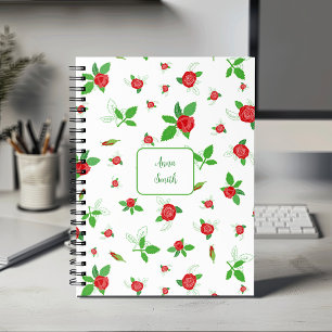 Red Roses with Green Leaves on Floral Pattern Planner