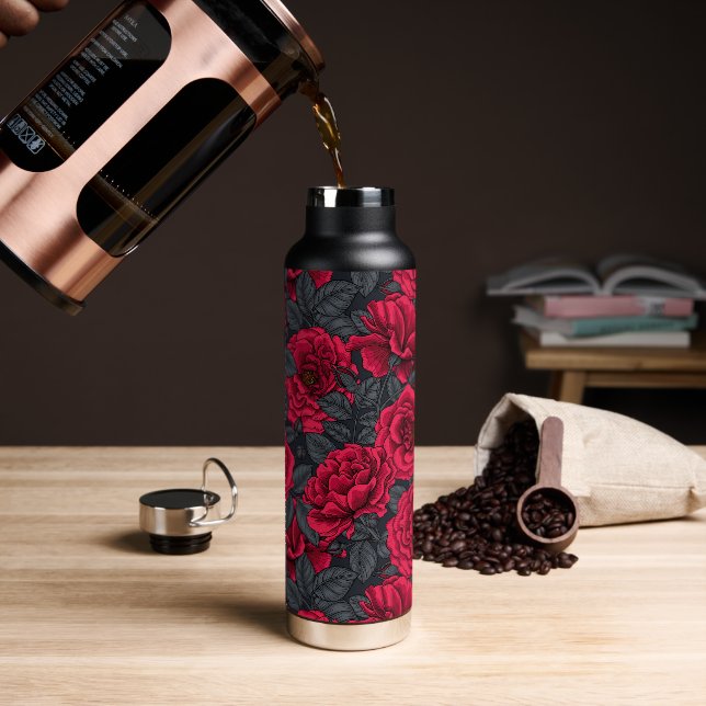 Red roses with grey leaves water bottle (Coffee)