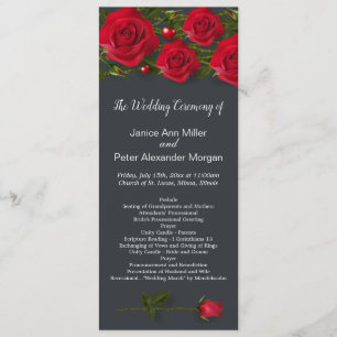 Red roses with hearts on grey Wedding Program Programme
