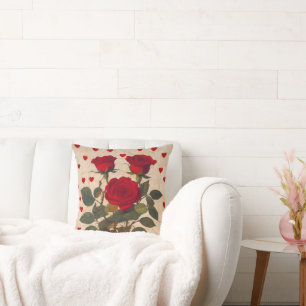 Red Roses with Hearts Valentine Romantic Cushion