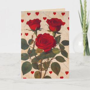 Red Roses with Hearts Valentine Romantic Note Card