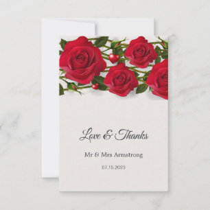 Red roses with hearts Wedding Thank You