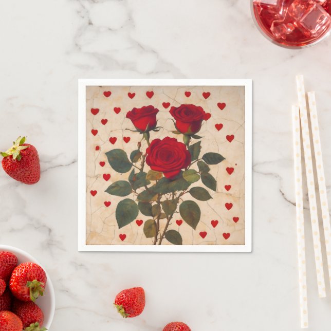 Red Roses with Red Hearts Romantic Napkin (Insitu)