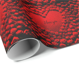 Red Roses with Red Hearts Valentine Romantic Wrapping Paper