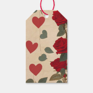 Red Roses with Valentine Hearts Pattern Romantic Gift Tags
