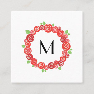 Red roses wreath spring garden blossom cute square business card