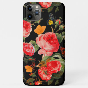 RED ROSES,YELLOW BUTTERFLIES Black Floral iPhone 11 Pro Max Case