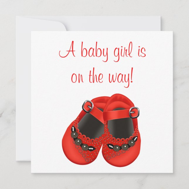 Red Rosettes Baby Shoes Red Baby Girl Shower Invitation (Front)