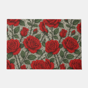 Red Rosy Carpet on White Rent Arts Doormat