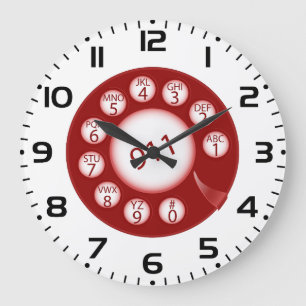 Red Rotary Phone Dial 911 Emergency Number Large Clock