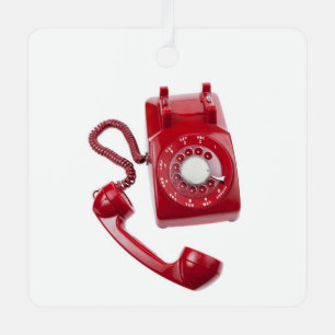 Red Rotary Phone Metal Tree Decoration