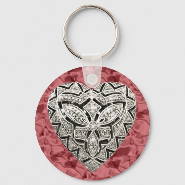 Red Round Elegant Designer Heart Keychain (Front)