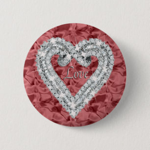 Red Round Love Diamond Heart Button