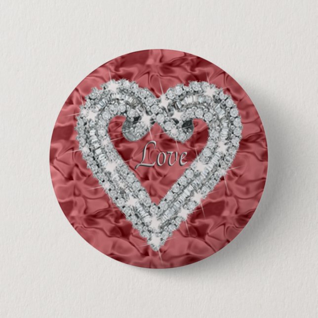 Red Round Love Diamond Heart Button (Front)