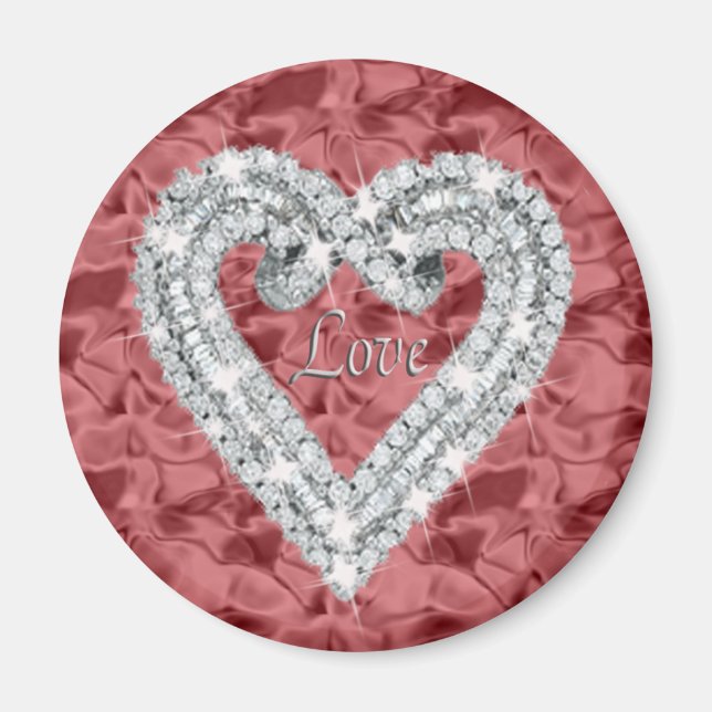 Red Round Love Diamond Heart Magnet (Front)
