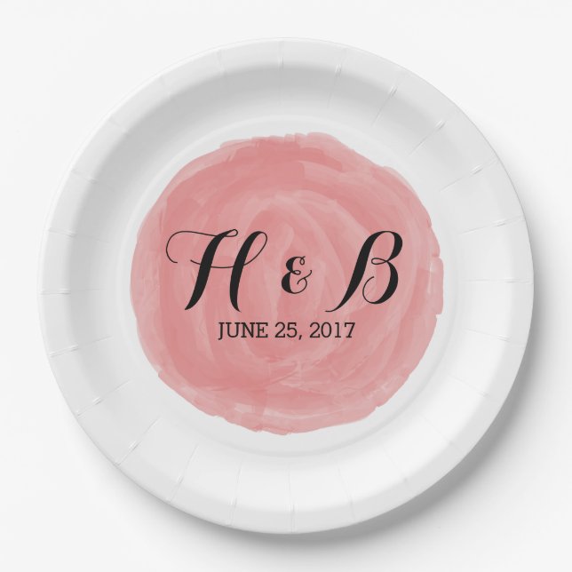 Red Round Watercolor Wedding Paper Plates (Front)