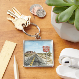 Red Route 66 Sign Key Ring