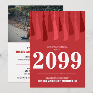 Red Row of Tassels Photo Graduation Invitation