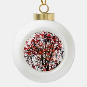 Red rowan fruits or ash berries ceramic ball christmas ornament