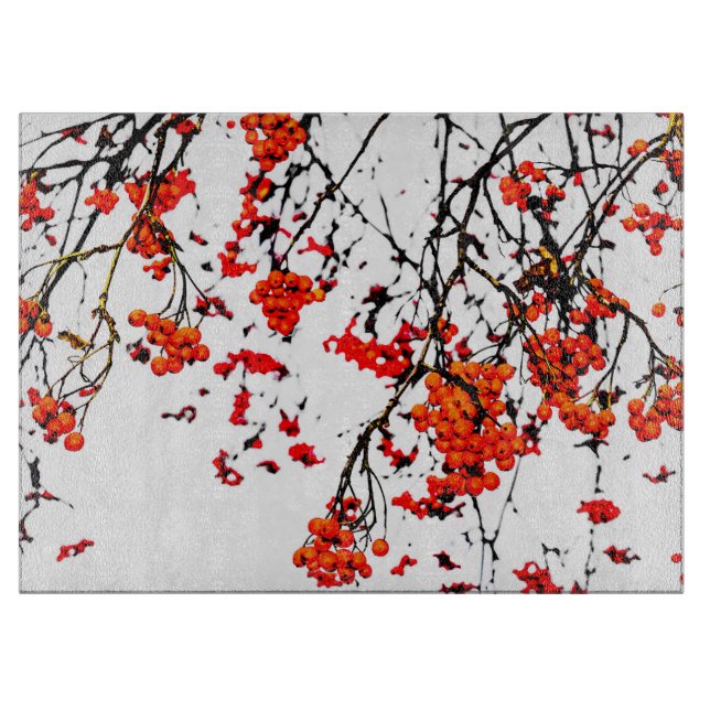 Red rowan fruits or ash berries cutting board (Front)