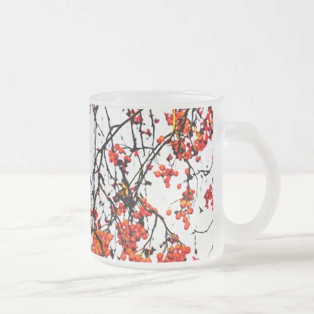 Red rowan fruits or ash berries frosted glass coffee mug (Right)