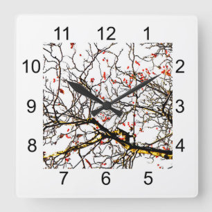 Red rowan fruits or ash berries square wall clock