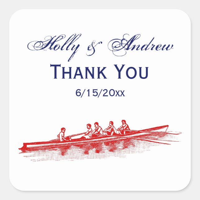 Red Rowing Rowers Crew Team Water Sports Square Sticker (Front)