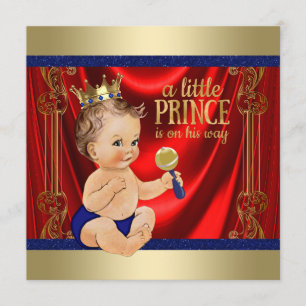 Red Royal Blue Gold Prince Baby Shower Invitation