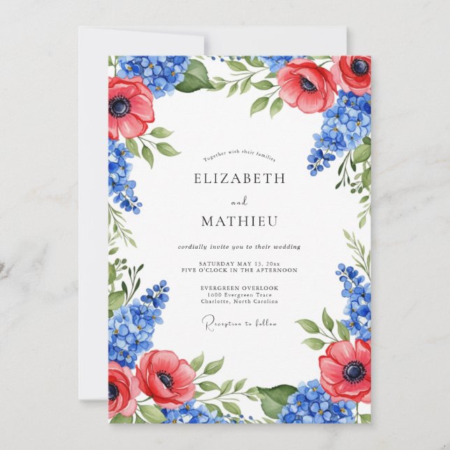 Red Royal Blue Grand Summer Wedding Invitation (Front)