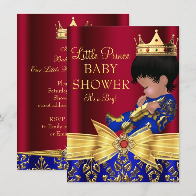 Red & Royal Blue Prince Boy Baby Shower Invite 2 (Front/Back)