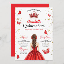 Red Royal Butterfly Quinceañera Invitation