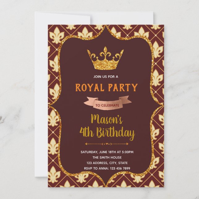 Red royal crown prince princess Invitation (Front)