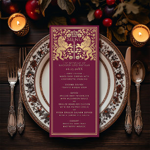 Red Royal Lion Mediaeval Sword Wedding Flat Menu