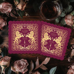 Red Royal Lion Mediaeval Sword Wedding Paper Coaster<br><div class="desc">Add royal charm to your tablescape! These custom wedding coasters feature a majestic lion and floral design with your names and monogram, all in luxurious gold against a red background. Perfect for a mediaeval fantasy celebration with timeless elegance! The gold featured on this item is NOT real foil and is...</div>