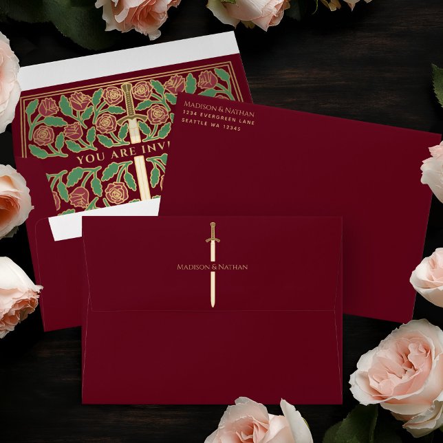 Red Royal Mediaeval Gold Floral Sword Wedding Envelope (Creator Uploaded)