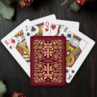 Red Royal Mediaeval Gold Sword Monogram Playing Cards