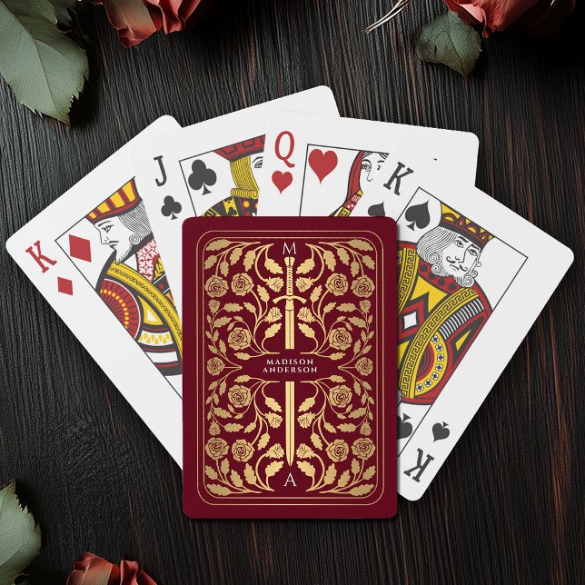 Red Royal Mediaeval Gold Sword Monogram Playing Cards (Creator Uploaded)
