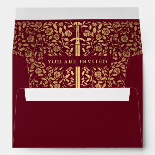 Red Royal Mediaeval Gold Sword Wedding Envelope
